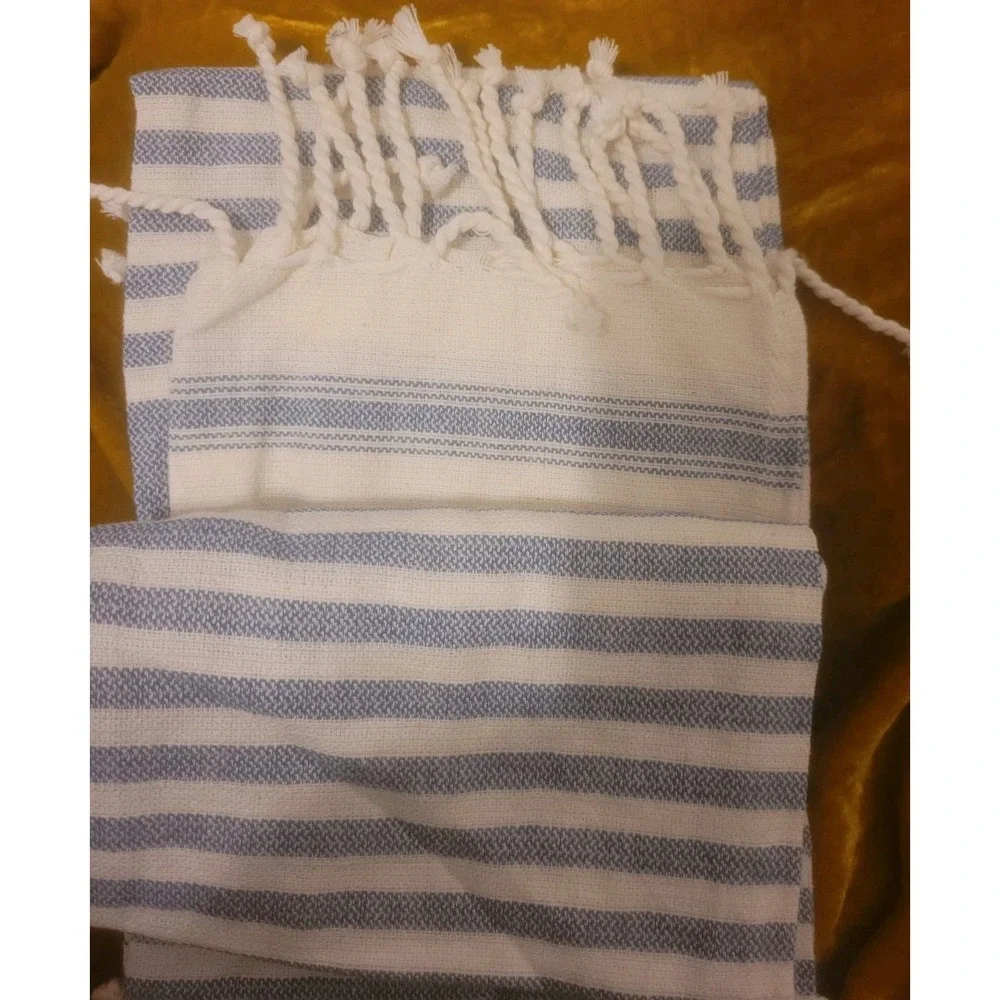 NWT Kolkata Set of 2 Turkish Hand Towels Blue/White Stripe 100% Cotton 20